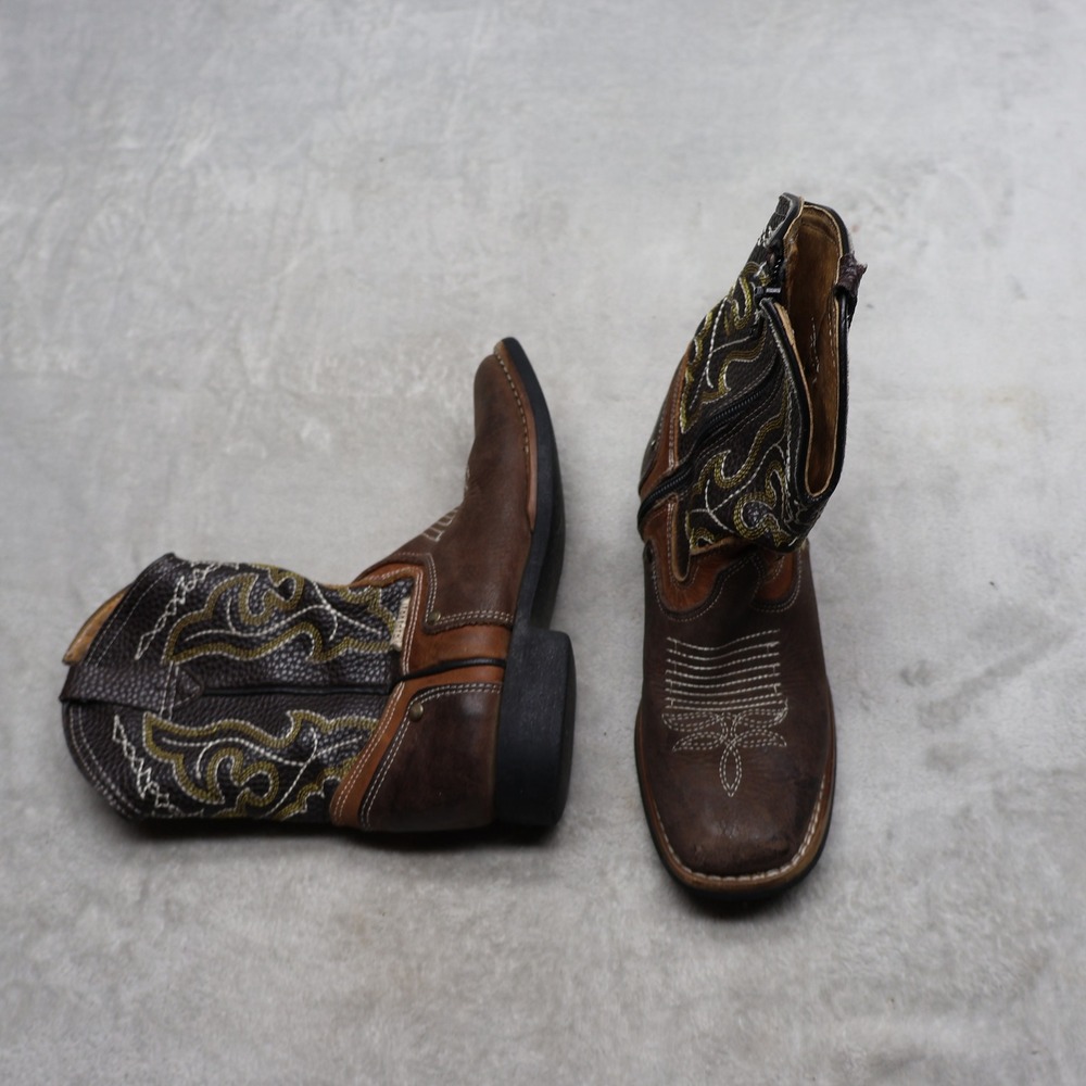 Chaparrin Kids 11.5 Western Boots Brown Embroidered Square Toe Cowboy Boho 18Mex